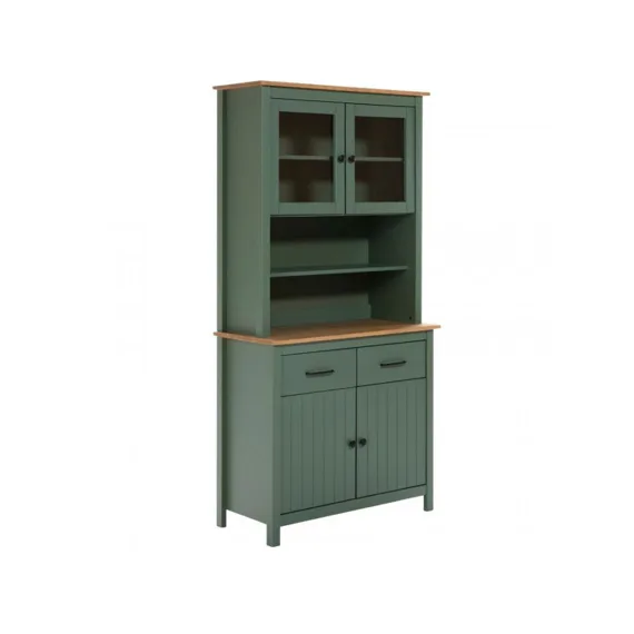 Olivově zelená borovicová vitrína Marckeric Miranda 180 x 90 cm